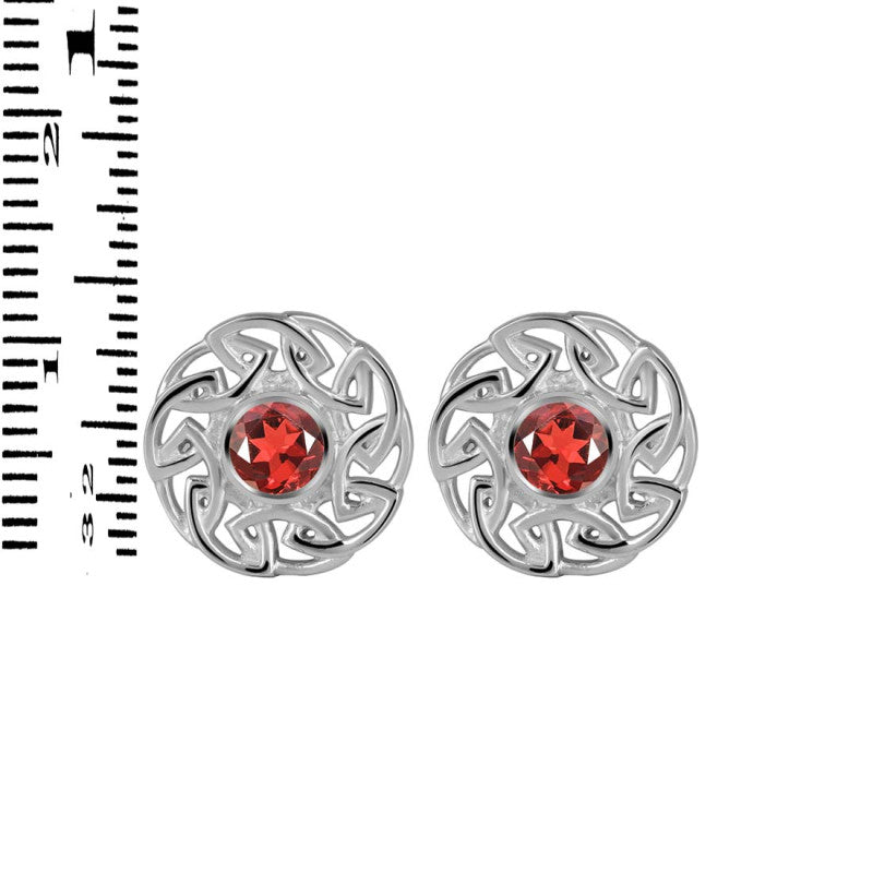 "Ruby Swirl Blossom" Red Garnet Stud Earrings – 925 Sterling Silver Floral Art Design