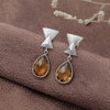"Athena" Geometric Smoky Quartz Teardrop Earrings in 925 Sterling Silver