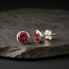 "Crimson Aura" Red Garnet Bezel Set Stud Earrings – 925 Sterling Silver