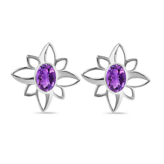 Flora Amethyst Stud Earrings – 925 Silver