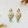 "Arc" Modern Geometric Triangle Earrings with Aqua Chalcedony - Matte Gold Plated Silver