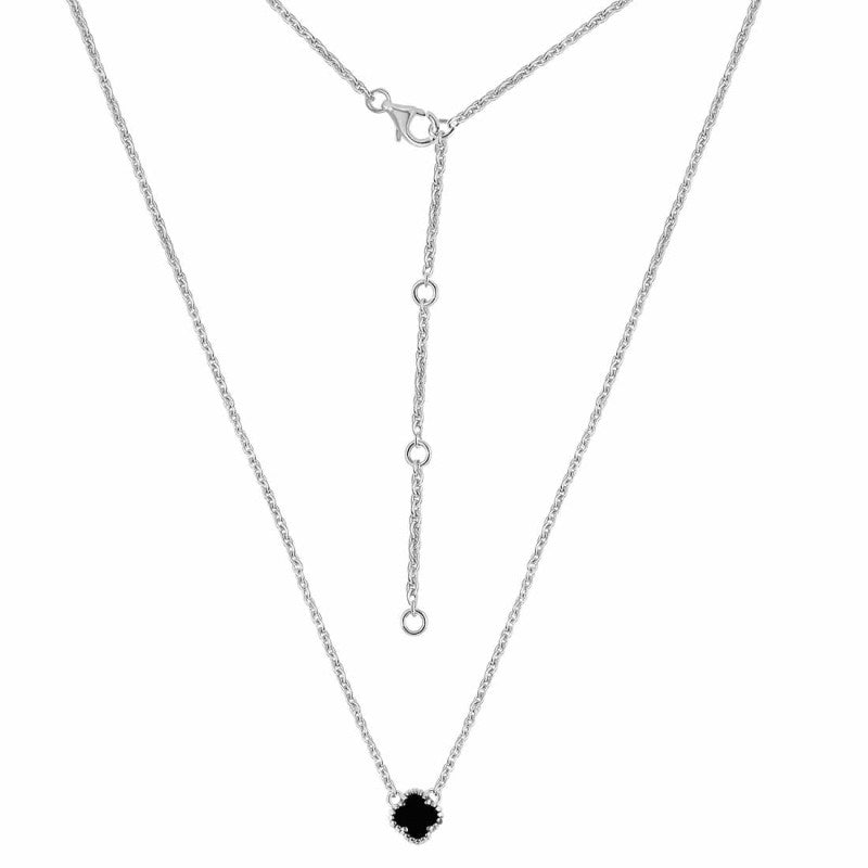 Noir Bloom Black Stone Silver Necklace