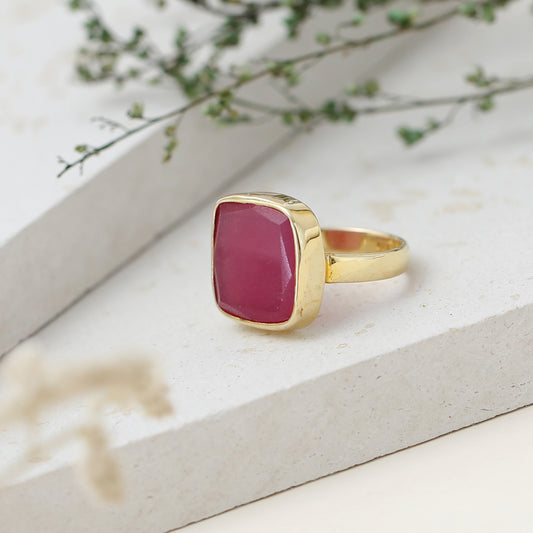 "Rani" Statement Pink Onyx Ring - Gold Plated 925 Silver Bezel Setting