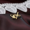 "Faith & Love" Dainty Heart & Cross Adjustable Ring - Gold Plated 925 Silver