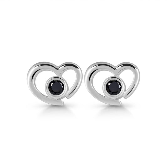 Heart Onyx Minimal Stud Earrings – 925 Silver