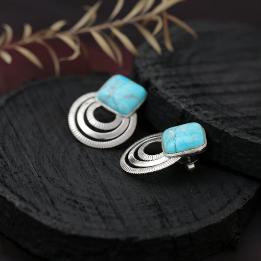 "Orbit" Modern Turquoise Geometric Drop Earrings - 925 Sterling Silver