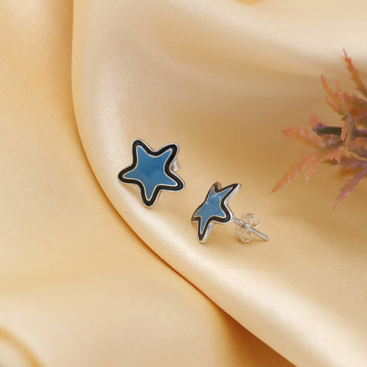 "Twinkle" Blue Enamel Star Stud Earrings - 925 Sterling Silver