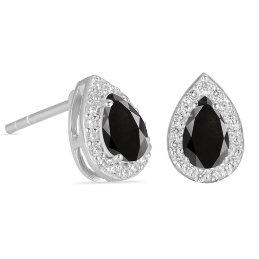 Zariya Pear Halo Earrings – Black Onyx & 925 Silver Sparkle Setting