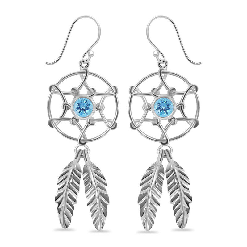 Dream Weaver – Blue Topaz Dreamcatcher Earrings (925 Silver)