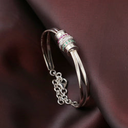 "Royal" Multi-Gemstone Cuff Bracelet with Ruby, Emerald & CZ - 925 Sterling Silver