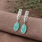 "Geo Mint" Geometric Cutout Dangle Earrings with Aqua Chalcedony - 925 Sterling Silver