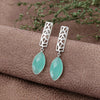 "Geo Mint" Geometric Cutout Dangle Earrings with Aqua Chalcedony - 925 Sterling Silver