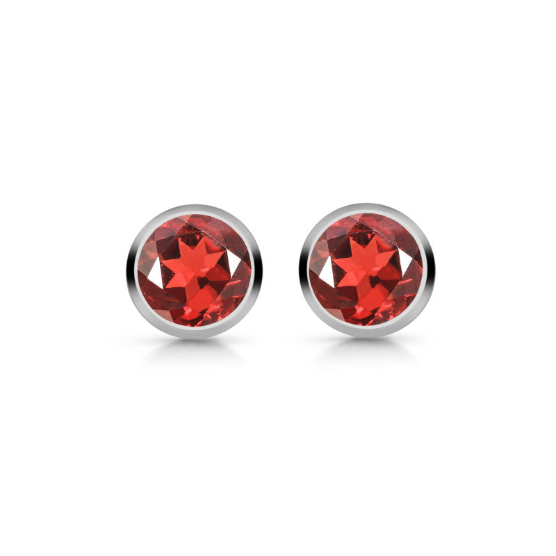 "Crimson Aura" Red Garnet Bezel Set Stud Earrings – 925 Sterling Silver