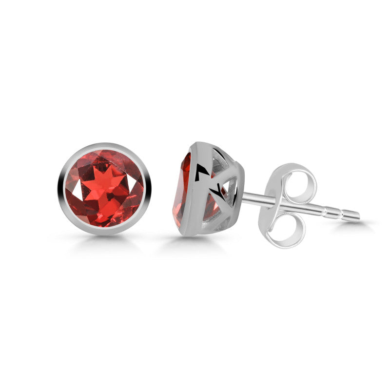 "Crimson Aura" Red Garnet Bezel Set Stud Earrings – 925 Sterling Silver