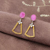 Artisanal Two-Tone Floral Drop Earrings - Pink & Gold Geometric