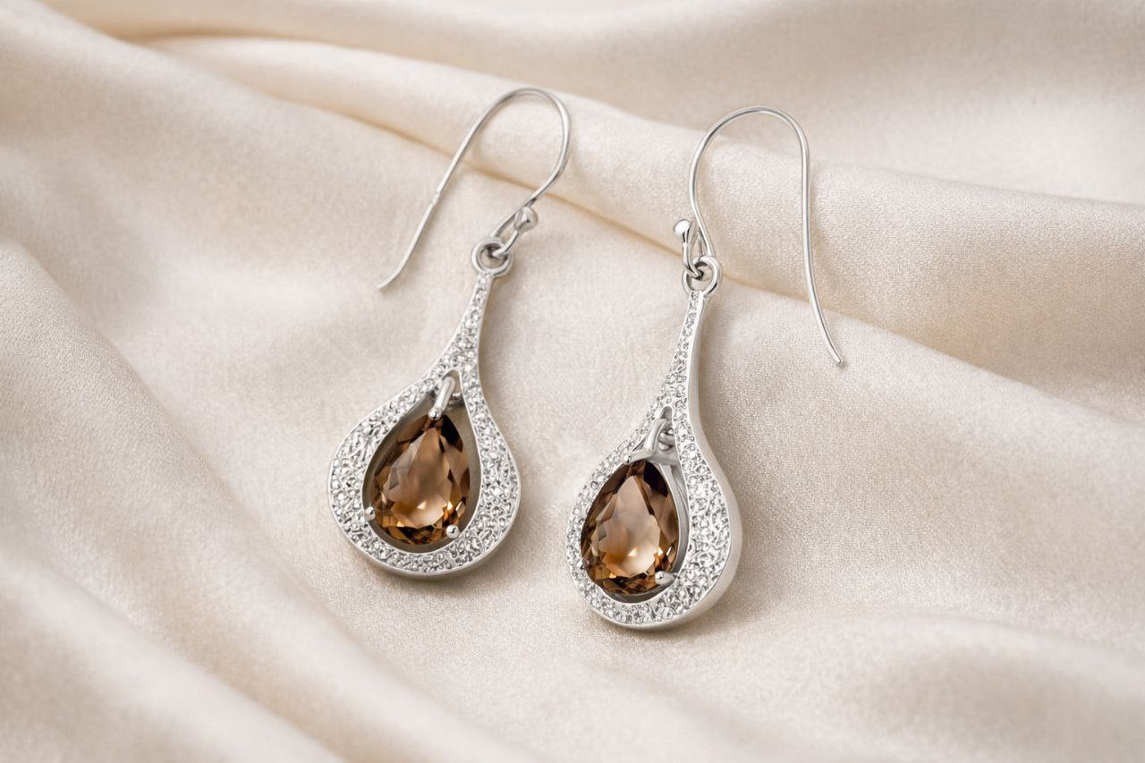 Kiana Teardrop Smoky Quartz Drop Earrings – 925 Sterling Silver