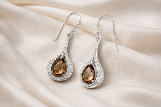 Kiana Teardrop Smoky Quartz Drop Earrings – 925 Sterling Silver