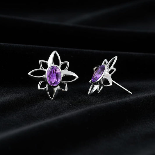 Flora Amethyst Stud Earrings – 925 Silver