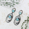 "Orbit" Modern Oxidized Silver Dangle Earrings with Aqua Chalcedony - 925 Sterling Silver