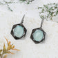 "Arcane" Oxidized Silver Geometric Earrings with Aqua Chalcedony - 925 Sterling Silver
