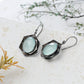 "Arcane" Oxidized Silver Geometric Earrings with Aqua Chalcedony - 925 Sterling Silver