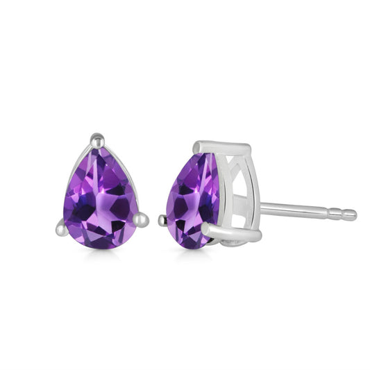 Classic Teardrop Amethyst Studs – 925 Silver