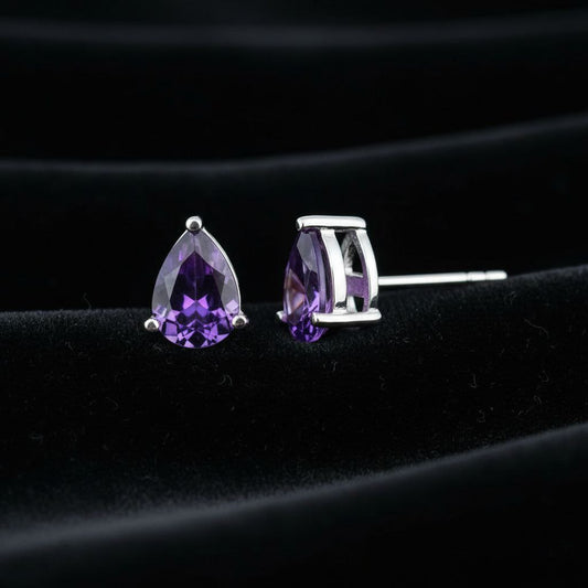 Classic Teardrop Amethyst Studs – 925 Silver