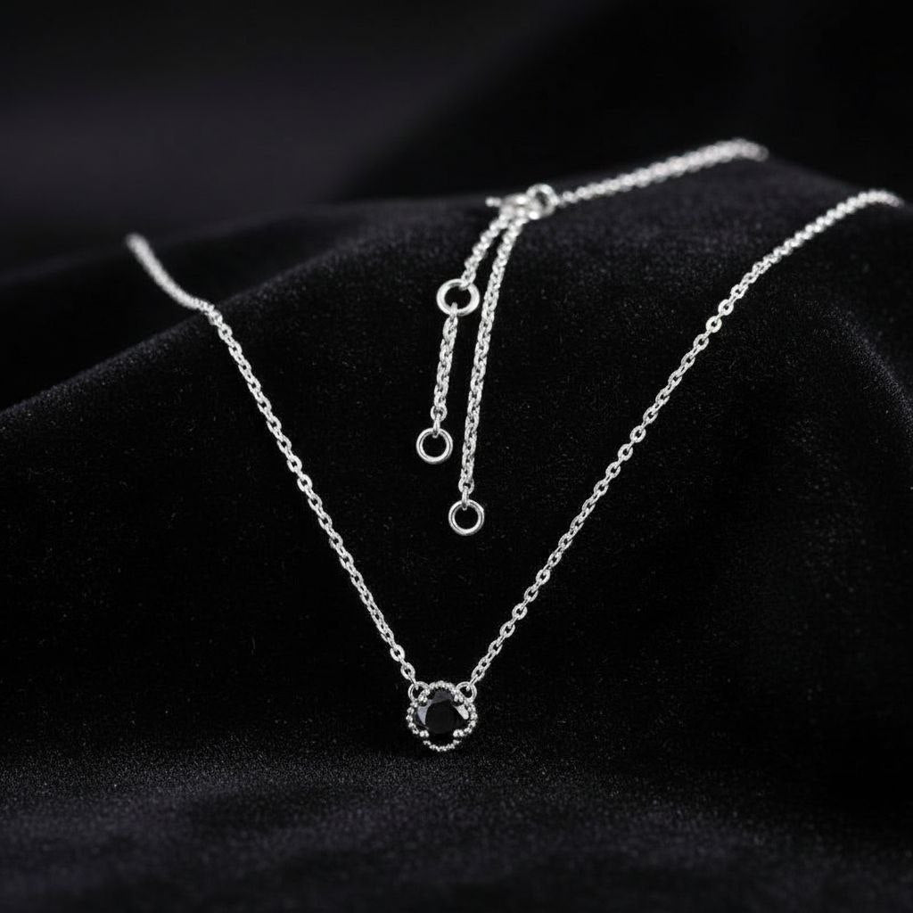 Noir Bloom Black Stone Silver Necklace