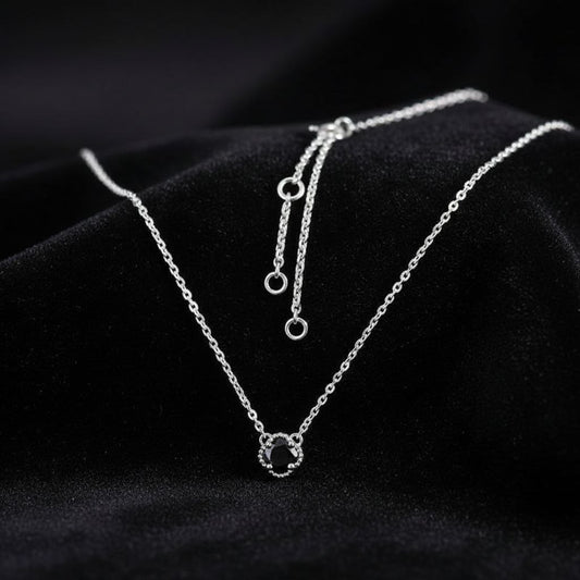 Noir Bloom Black Stone Silver Necklace