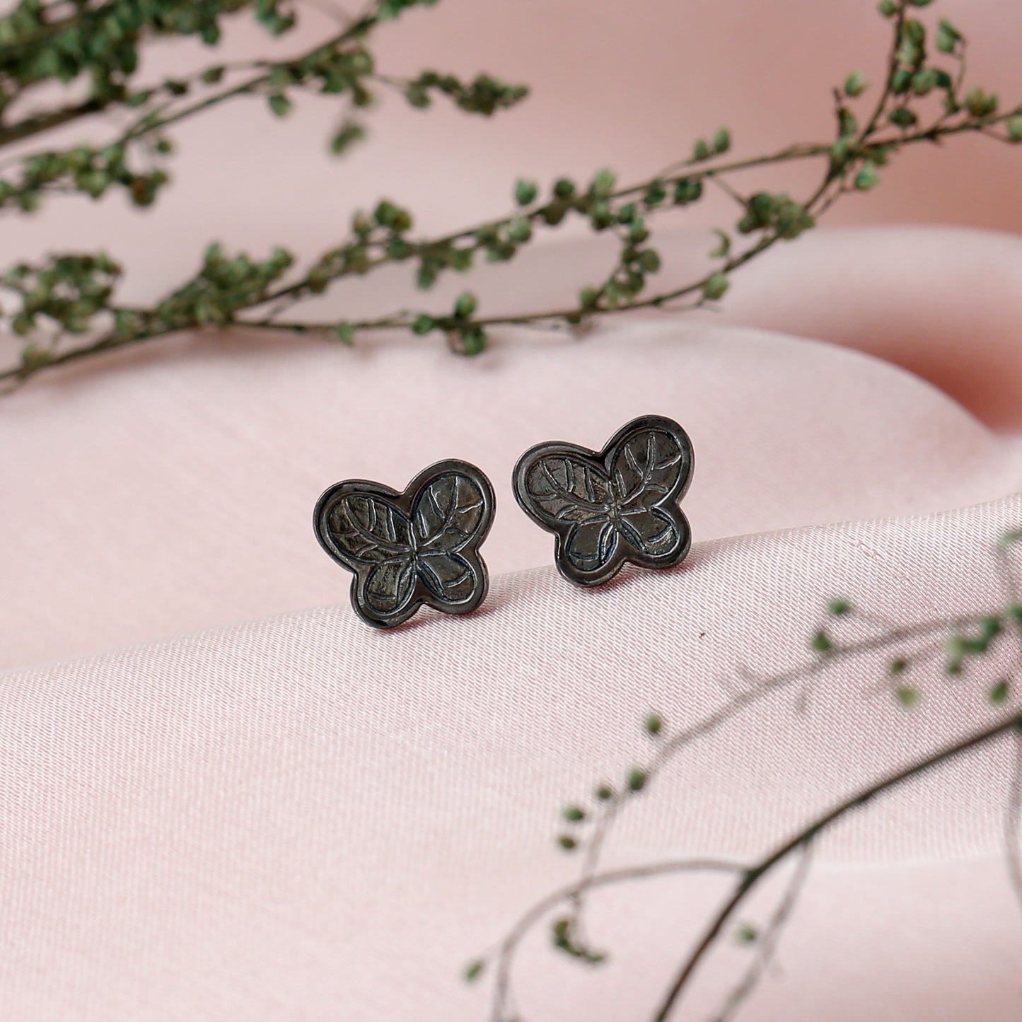 "Midnight Butterfly" Oxidized Silver Stud Earrings - 925 Sterling Silver