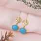 "Jaipur Heart" Turquoise Hexagon Dangle Earrings in Gold Tone