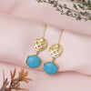 "Jaipur Heart" Turquoise Hexagon Dangle Earrings in Gold Tone