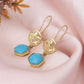 "Jaipur Heart" Turquoise Hexagon Dangle Earrings in Gold Tone