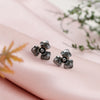 "Clover" Dainty Oxidized Silver Flower Stud Earrings - 925 Sterling Silver