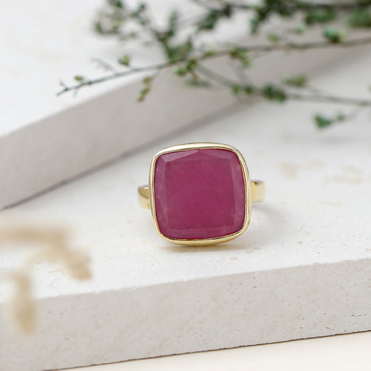 "Rani" Statement Pink Onyx Ring - Gold Plated 925 Silver Bezel Setting