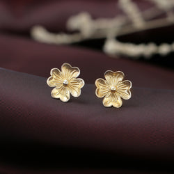 "Clover" Textured Gold-Tone Flower Stud Earrings - 925 Sterling Silver
