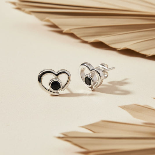 Heart Onyx Minimal Stud Earrings – 925 Silver