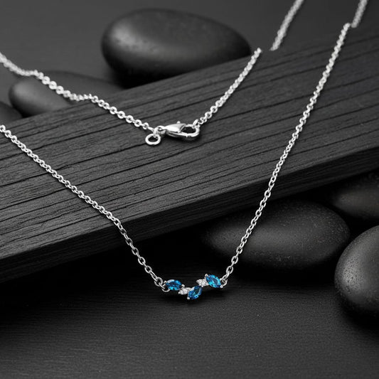 Azure Leaf Minimal Silver Necklace