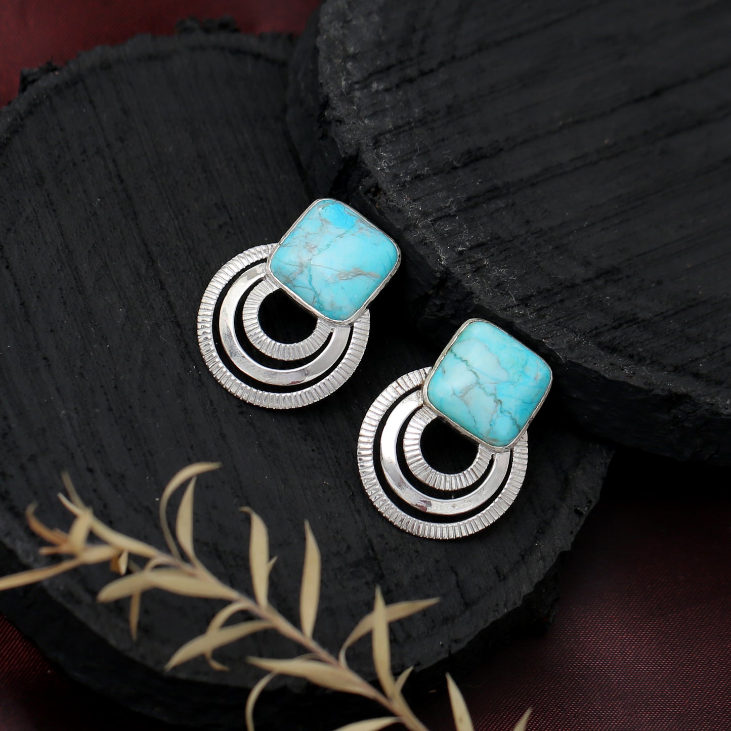 "Orbit" Modern Turquoise Geometric Drop Earrings - 925 Sterling Silver