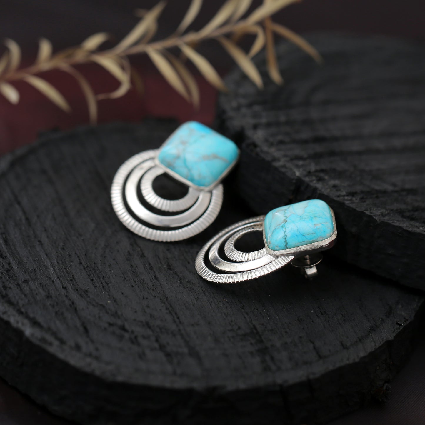 "Orbit" Modern Turquoise Geometric Drop Earrings - 925 Sterling Silver