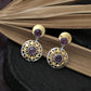 "Surya" Dual-Tone Amethyst Dangle Earrings - Gold & Silver Floral Sunburst