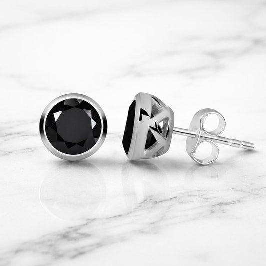 Midnight Round Studs – 925 Silver Modern Essentials