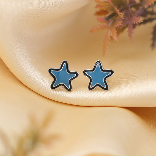 "Twinkle" Blue Enamel Star Stud Earrings - 925 Sterling Silver