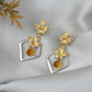 Autumn Leaf" Dual-Tone Citrine Dangle Earrings - Gold & Silver Geometric