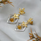 Autumn Leaf" Dual-Tone Citrine Dangle Earrings - Gold & Silver Geometric