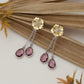 "Blossom" Dual-Tone Floral Dangle Earrings with Purple Teardrops - Gold & Silver