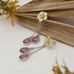 "Blossom" Dual-Tone Floral Dangle Earrings with Purple Teardrops - Gold & Silver