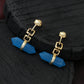 "Edge" Modern Blue Crystal Point Dangle Earrings - Gold Plated 925 Silver