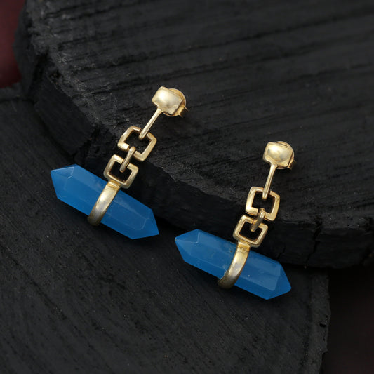 "Edge" Modern Blue Crystal Point Dangle Earrings - Gold Plated 925 Silver