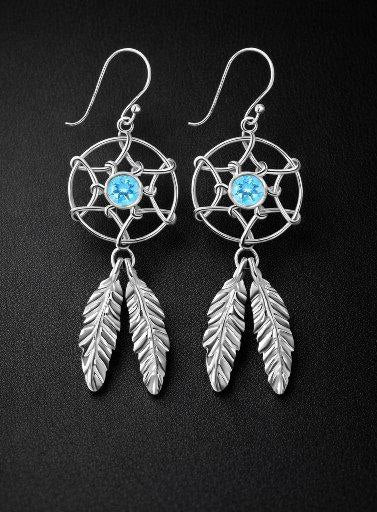 Dream Weaver – Blue Topaz Dreamcatcher Earrings (925 Silver)